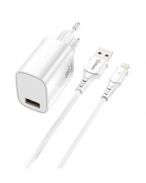 Pack cargador USB 18W QC 3A+cable lightning blanco QCHARX Artemisia
