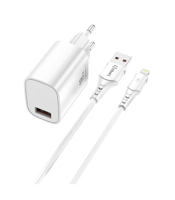 Pack cargador USB 18W QC 3A+cable lightning blanco QCHARX Artemisia