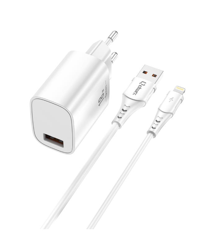 Pack cargador USB 18W QC 3A+cable lightning blanco QCHARX Artemisia