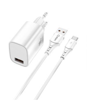 Pack cargador USB 18W QC 3A+cable tipo C blanco QCHARX Artemisia