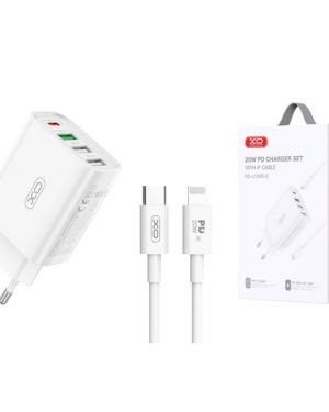 Cargador Con Tres Entrada Usb Y Uno Type-c Con Cable Type-c A Lighting XO-L120 En Blanco